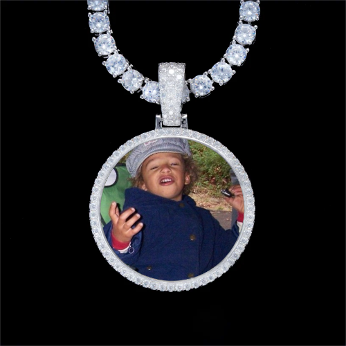 925S & VVS Moissanite 3D Circle Custom Picture Pendant