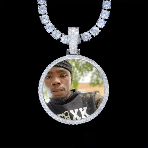 925S & VVS Moissanite 3D Circle Custom Picture Pendant