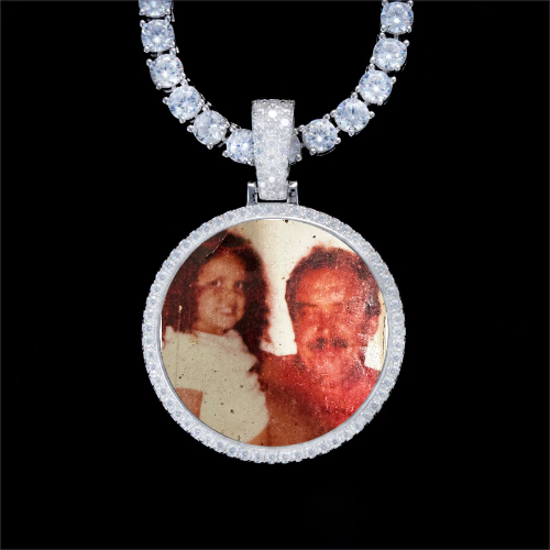 925S & VVS Moissanite 3D Circle Custom Picture Pendant
