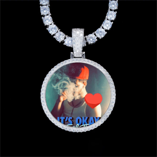 925S & VVS Moissanite 3D Circle Custom Picture Pendant