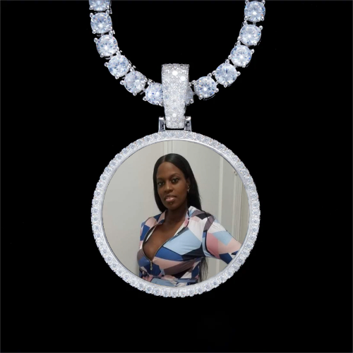 925S & VVS Moissanite 3D Circle Custom Picture Pendant