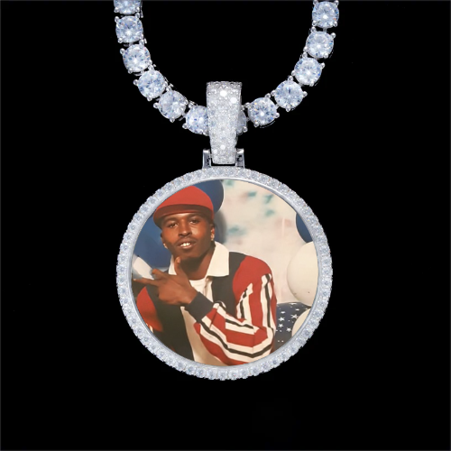 925S & VVS Moissanite 3D Circle Custom Picture Pendant