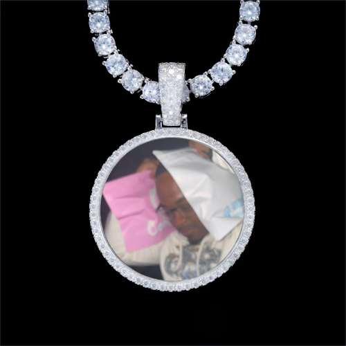 925S & VVS Moissanite 3D Circle Custom Picture Pendant