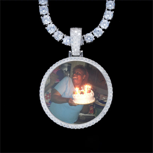 925S & VVS Moissanite 3D Circle Custom Picture Pendant