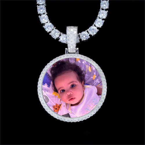 925S & VVS Moissanite 3D Circle Custom Picture Pendant