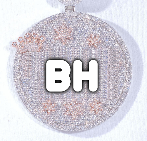 CUSTOM LETTER NECKLACE 3D BIG CROWN DISC