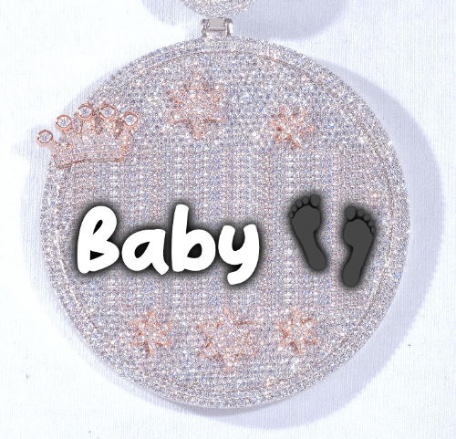 CUSTOM LETTER NECKLACE 3D BIG CROWN DISC