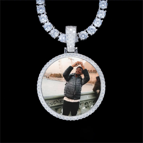 925S & VVS Moissanite 3D Circle Custom Picture Pendant