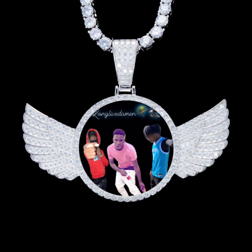 925S & VVS Moissanite 3D Wing Custom Picture Pendant