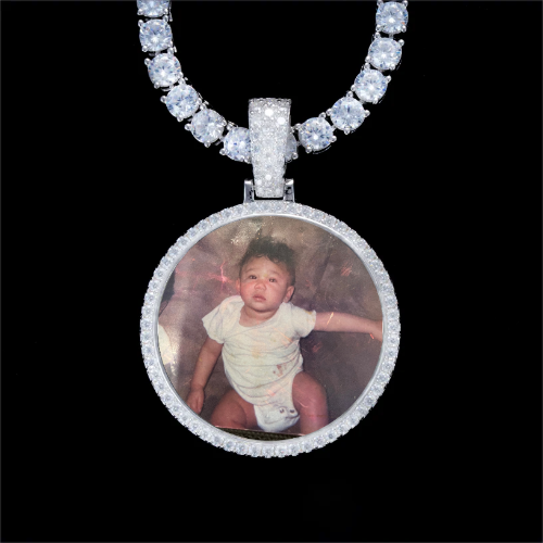 925S & VVS Moissanite 3D Circle Custom Picture Pendant
