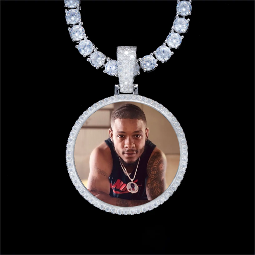 925S & VVS Moissanite 3D Circle Custom Picture Pendant