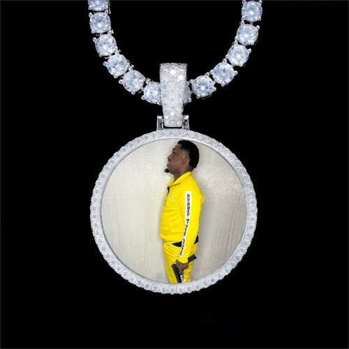 925S & VVS Moissanite 3D Circle Custom Picture Pendant