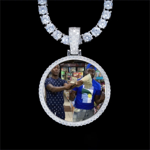 925S & VVS Moissanite 3D Circle Custom Picture Pendant