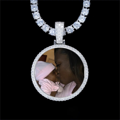 925S & VVS Moissanite 3D Circle Custom Picture Pendant