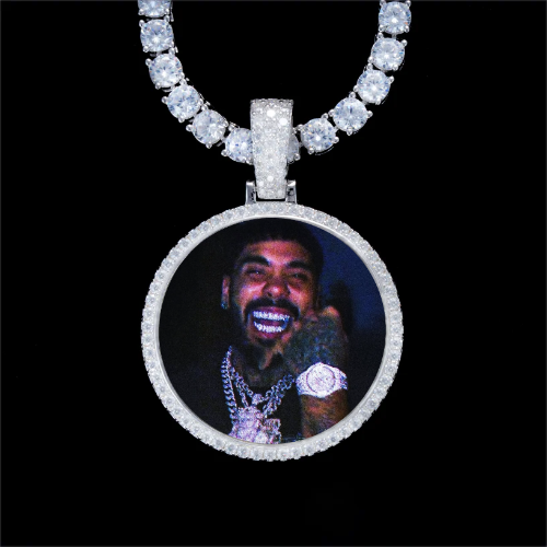 925S & VVS Moissanite 3D Circle Custom Picture Pendant