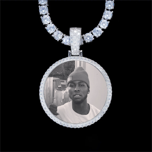 925S & VVS Moissanite 3D Circle Custom Picture Pendant