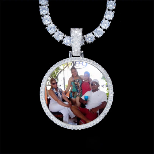 925S & VVS Moissanite 3D Circle Custom Picture Pendant