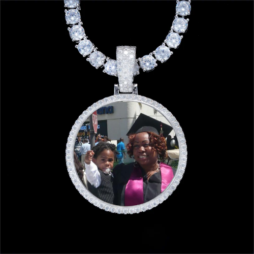 925S & VVS Moissanite 3D Circle Custom Picture Pendant