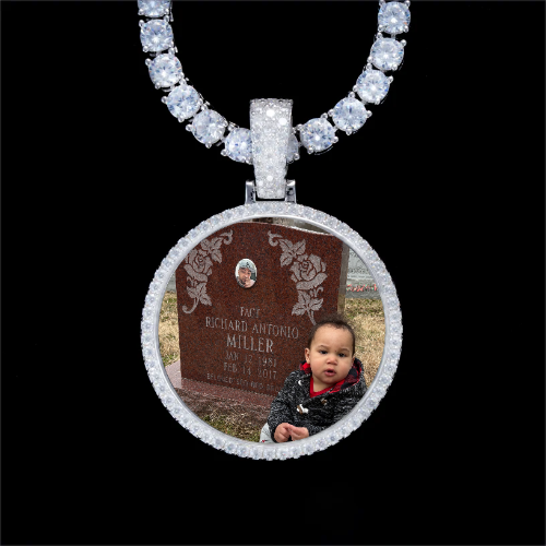 925S & VVS Moissanite 3D Circle Custom Picture Pendant