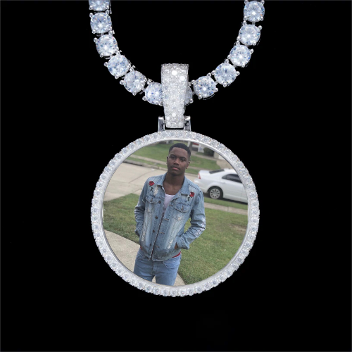 925S & VVS Moissanite 3D Circle Custom Picture Pendant