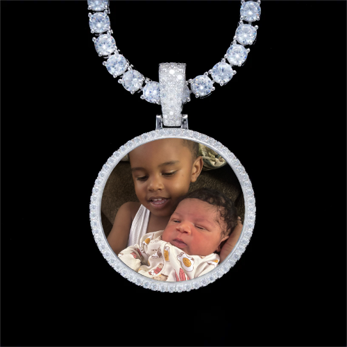925S & VVS Moissanite 3D Circle Custom Picture Pendant