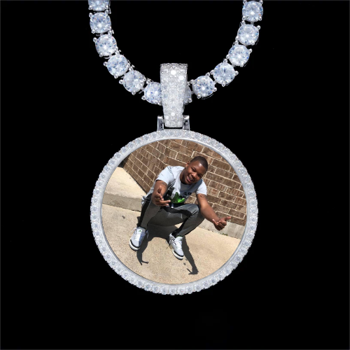 925S & VVS Moissanite 3D Circle Custom Picture Pendant