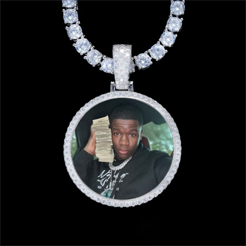 925S & VVS Moissanite 3D Circle Custom Picture Pendant