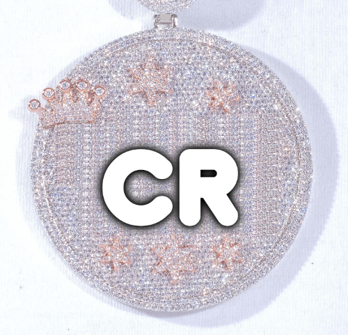 CUSTOM LETTER NECKLACE 3D BIG CROWN DISC
