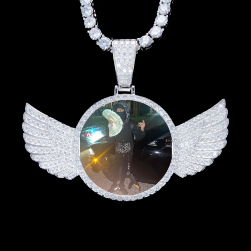 925S & VVS Moissanite 3D Wing Custom Picture Pendant