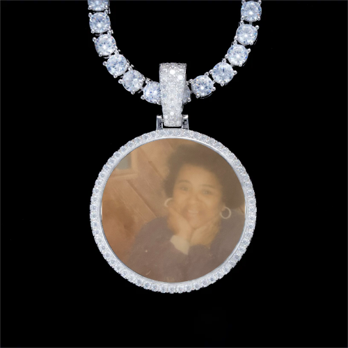 925S & VVS Moissanite 3D Circle Custom Picture Pendant