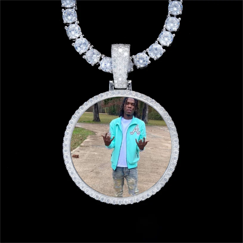 925S & VVS Moissanite 3D Circle Custom Picture Pendant