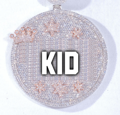 CUSTOM LETTER NECKLACE 3D BIG CROWN DISC