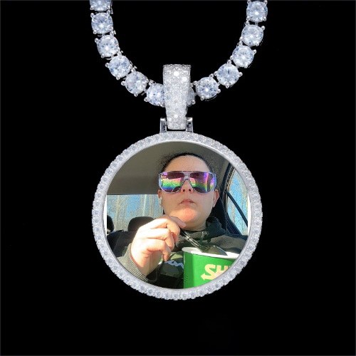 925S & VVS Moissanite 3D Circle Custom Picture Pendant
