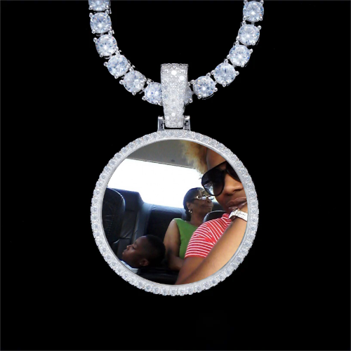 925S & VVS Moissanite 3D Circle Custom Picture Pendant
