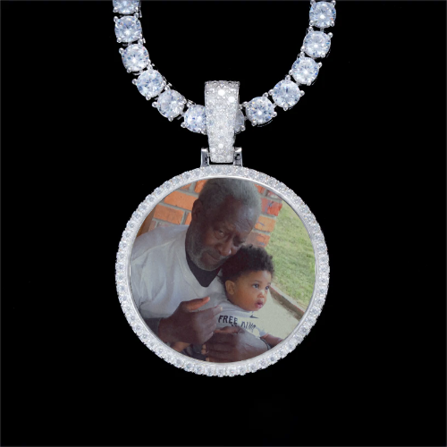 925S & VVS Moissanite 3D Circle Custom Picture Pendant
