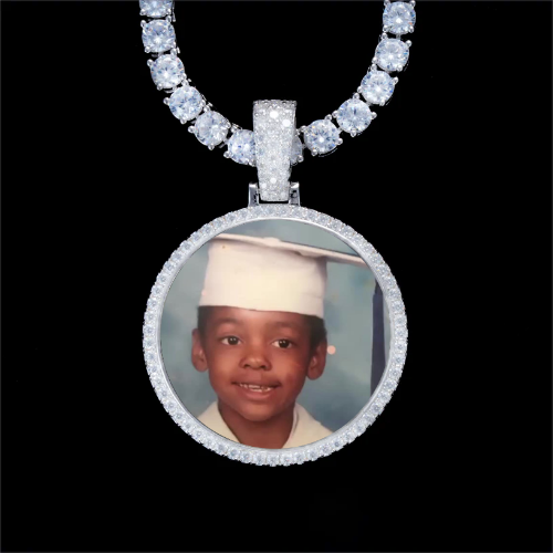 925S & VVS Moissanite 3D Circle Custom Picture Pendant