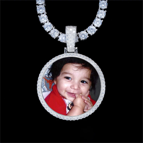 925S & VVS Moissanite 3D Circle Custom Picture Pendant