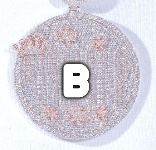 CUSTOM LETTER NECKLACE 3D BIG CROWN DISC