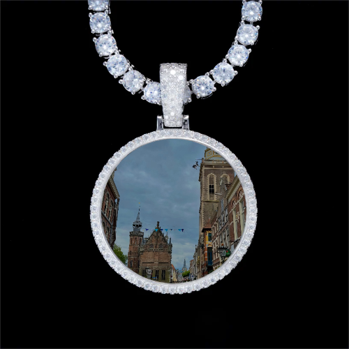 925S & VVS Moissanite 3D Circle Custom Picture Pendant