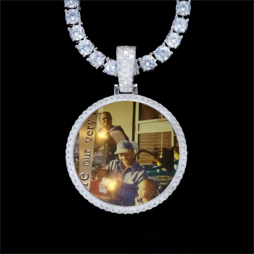 925S & VVS Moissanite 3D Circle Custom Picture Pendant