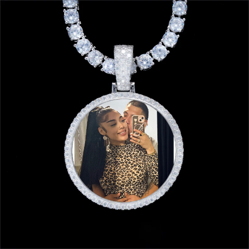 925S & VVS Moissanite 3D Circle Custom Picture Pendant