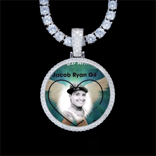 925S & VVS Moissanite 3D Circle Custom Picture Pendant