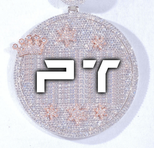 CUSTOM LETTER NECKLACE 3D BIG CROWN DISC