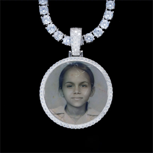 925S & VVS Moissanite 3D Circle Custom Picture Pendant