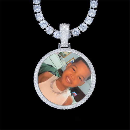 925S & VVS Moissanite 3D Circle Custom Picture Pendant