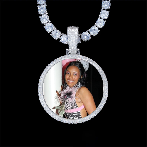 925S & VVS Moissanite 3D Circle Custom Picture Pendant