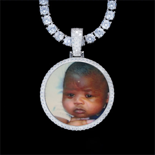 925S & VVS Moissanite 3D Circle Custom Picture Pendant