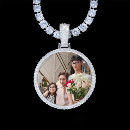 925S & VVS Moissanite 3D Circle Custom Picture Pendant