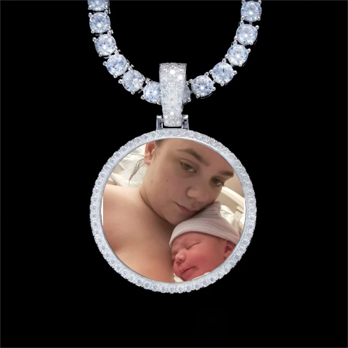 925S & VVS Moissanite 3D Circle Custom Picture Pendant