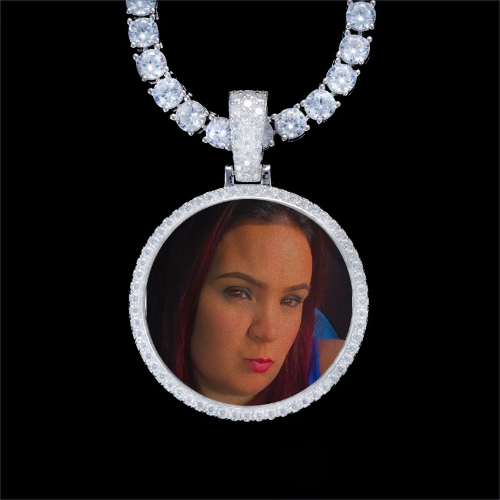 925S & VVS Moissanite 3D Circle Custom Picture Pendant